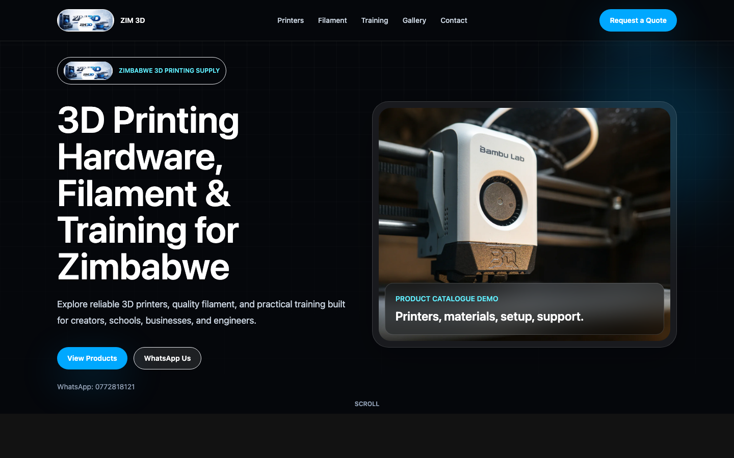 Homepage preview of the responsive Zim 3D product catalogue
